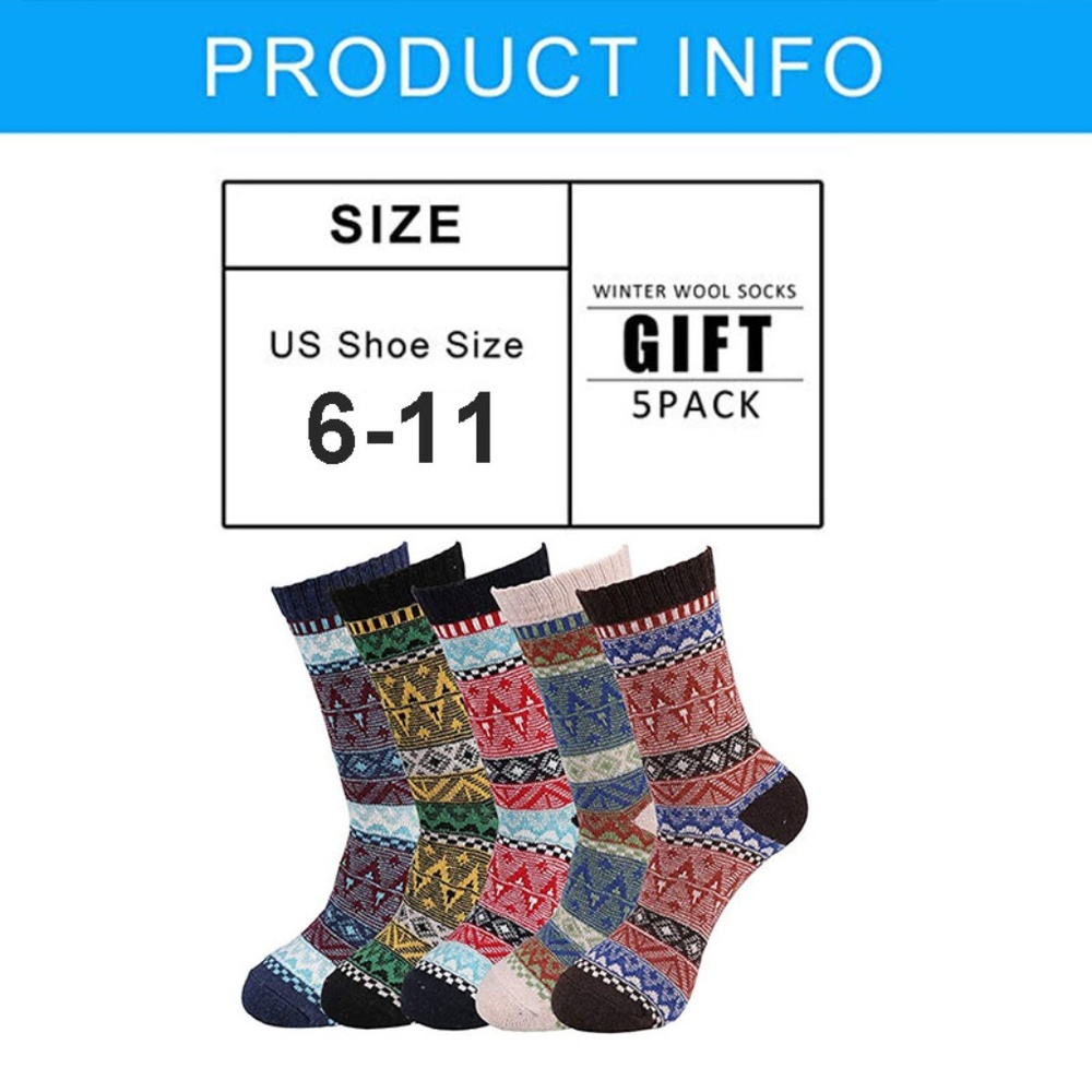 5 Pairs Men's Vintage Cony Hair Crew Socks - Picture 8 of 8
